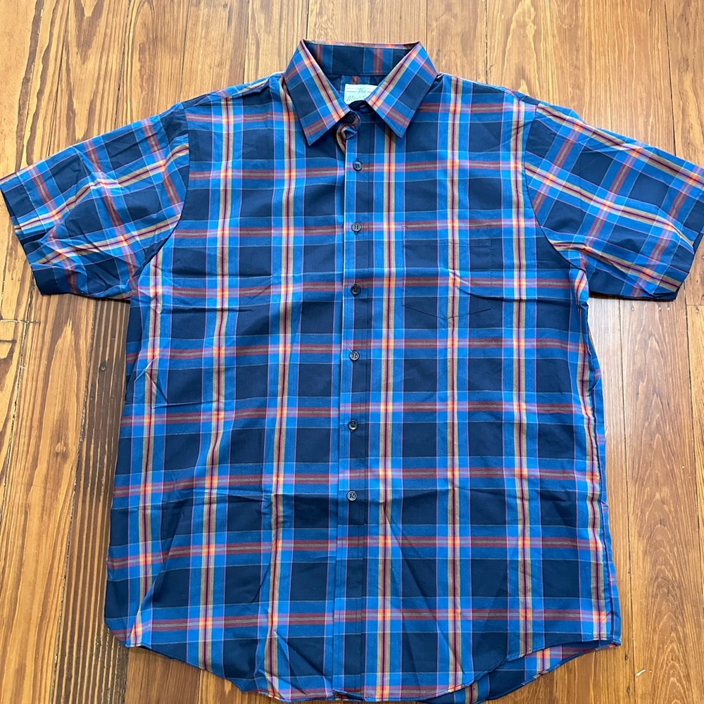 Men’s L Deadstock Plaid Blue/Orange/Red Men’s Store from Sears Short Sleeve